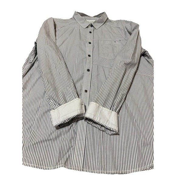 Marc Ecko Cut & Sew Button Up Shirt Mens L White Blue Striped Long Sleeve Cotton - Picture 6 of 7